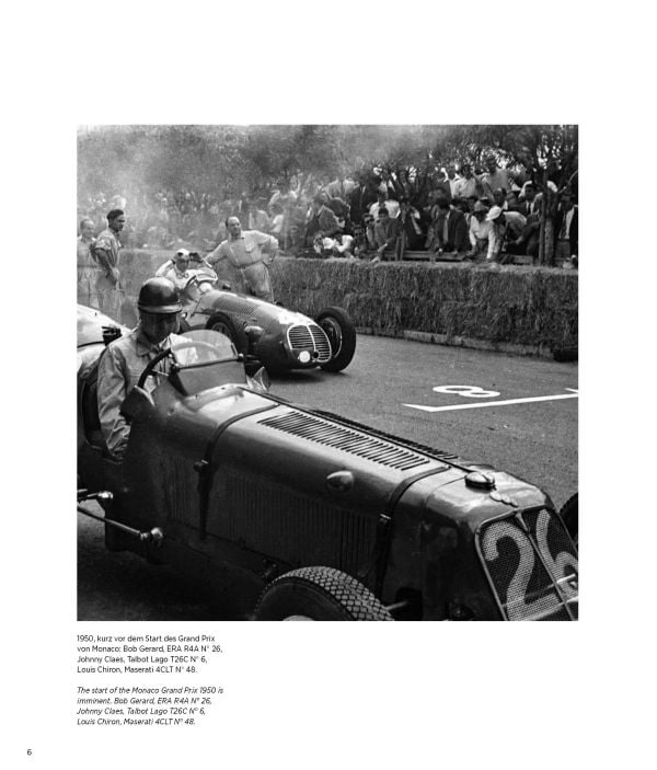 Book cover of Monaco Motor Racing, Edward Quinn. Motorsport 1950 - 1965, featuring Luigi Musso sitting in his Lancia D50, number '24' on nose. Published by Delius Klasing Verlag GmbH.