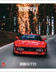 Book cover of Ferrari 288 GTO, featuring a red Ferrari 288 GTO driving on road surrounded by forest. by Delius Klasing Verlag GmbH.