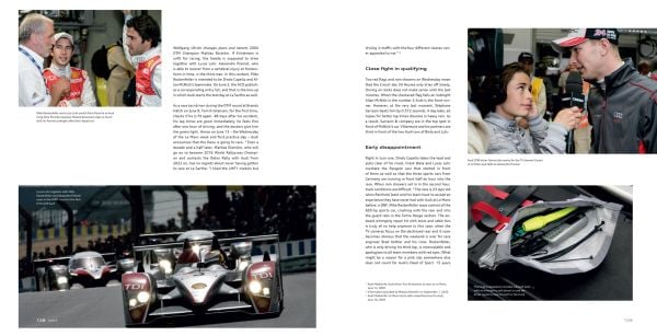 Book cover of Audi in Le Mans, with a blurred Audi R8 racing car on track. Published by Delius Klasing Verlag GmbH.