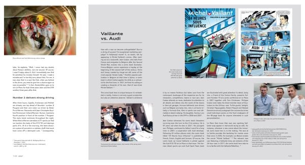 Book cover of Audi in Le Mans, with a blurred Audi R8 racing car on track. Published by Delius Klasing Verlag GmbH.