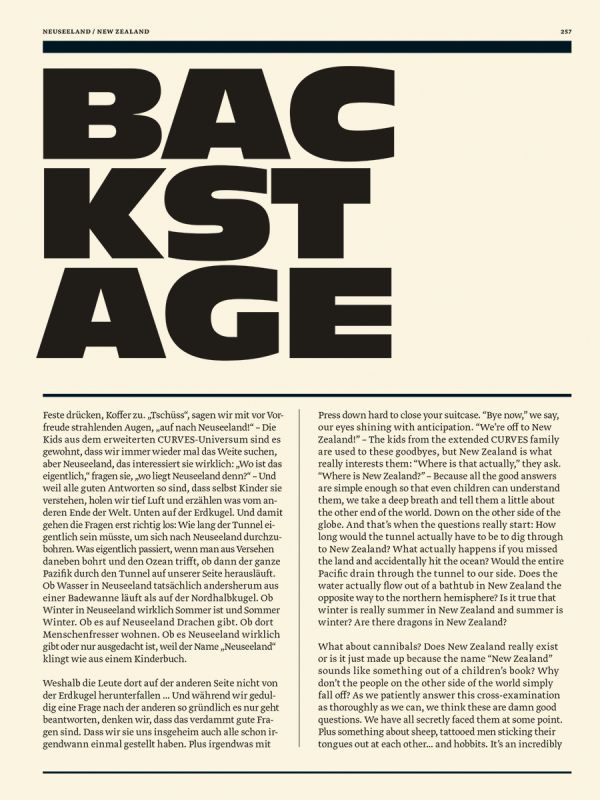 Book cover of Stefan Bogner's CURVES New Zealand: Volume 22, with a winding road on the coast, with snow covered mountains behind. Published by Delius Klasing.