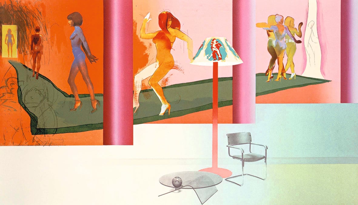 Book cover of Allen Jones: Catalogue Raisonné of Prints 1996 - 2020, Volume II, with a poster style painting of half male half female figure. Published by Kerber.