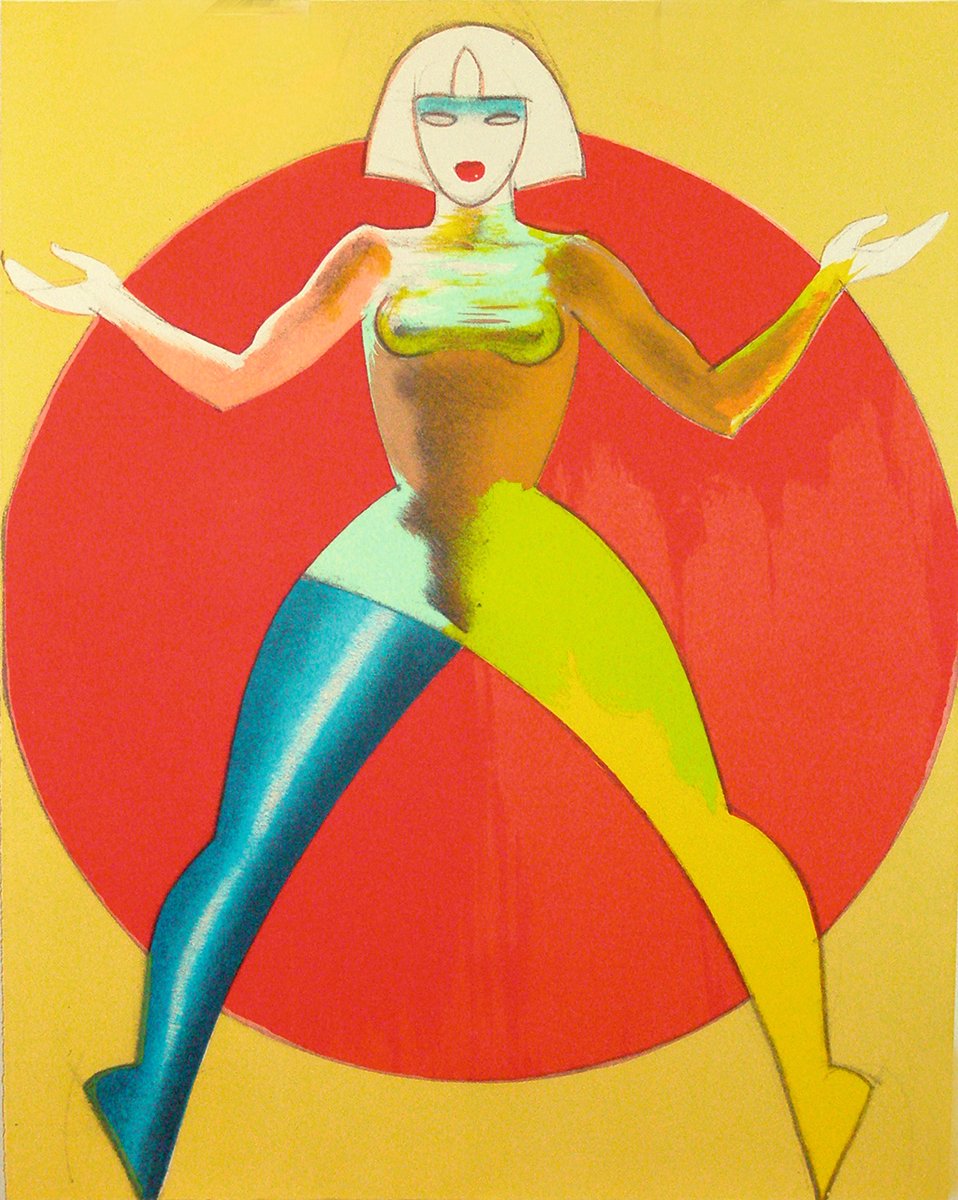 Book cover of Allen Jones: Catalogue Raisonné of Prints 1996 - 2020, Volume II, with a poster style painting of half male half female figure. Published by Kerber.