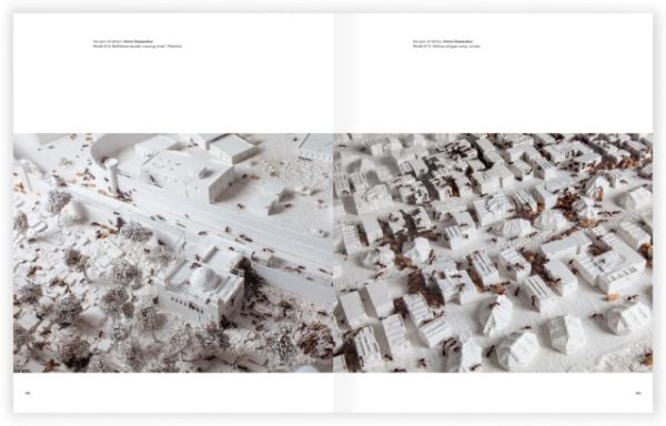 Book cover of Dries Verhoeven: In Doubt. Studio Dries Verhoeven 2003-2019; with three bumper cars on a track. Published by Kerber.