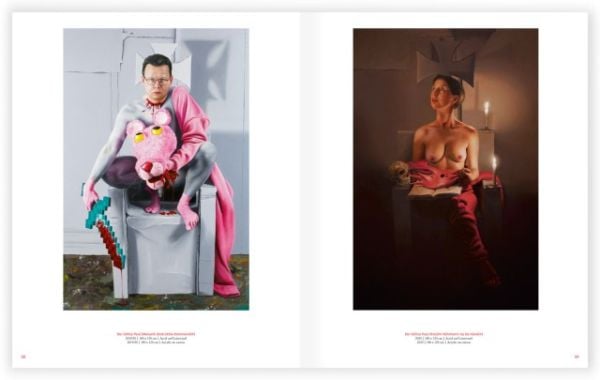 Painting, Different (Mummery) 2019, by Rene Schoemakers, off white cover, WELT GEIST in pale pink font to upper portion.