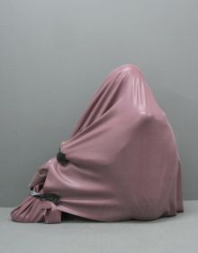 Book cover of Jackie Nickerson: Field Test; with pink bag over a figure's head. Published by Kerber.