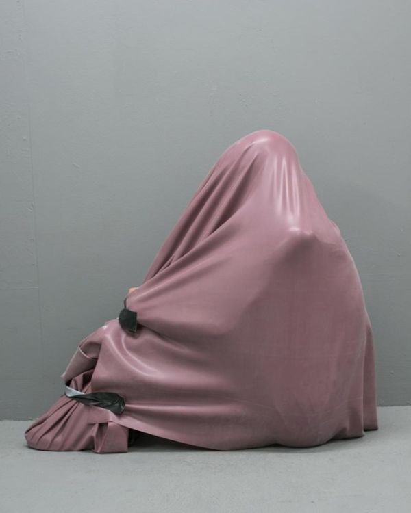 Book cover of Jackie Nickerson: Field Test; with pink bag over a figure's head. Published by Kerber.