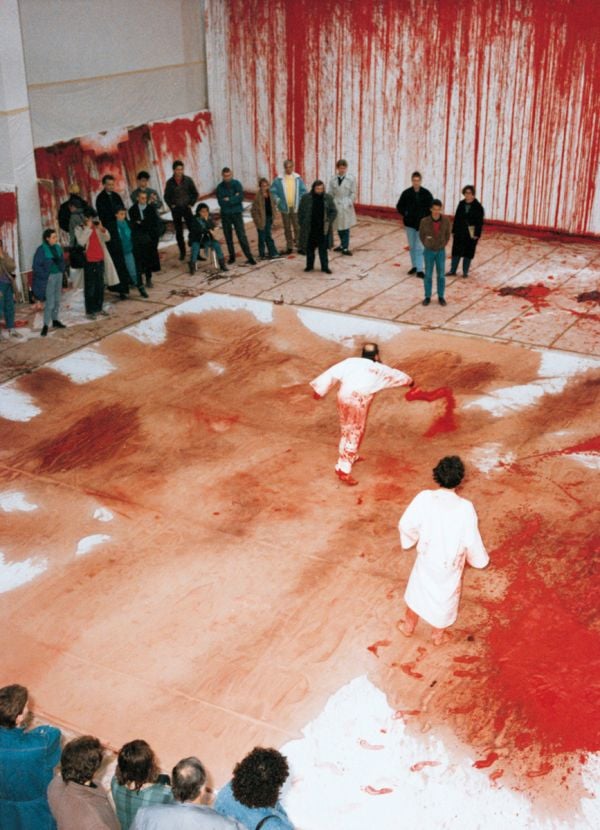 Book cover of Hermann Nitsch: 20th Painting Action Vienna Secession. Published by Kerber.