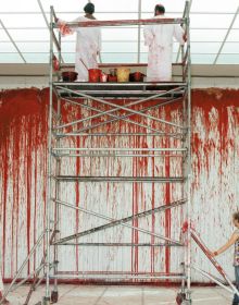 HERMANN NITSCH in stencilled font revealing red painting beneath, on white cover, by Kerber.