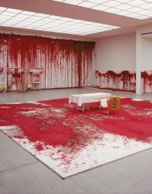 HERMANN NITSCH in stencilled font revealing red painting beneath, on white cover, by Kerber.