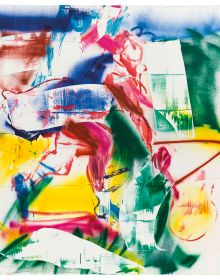 Book cover of Sebastian Hosu: Ballad for Space Lovers, featuring a bold abstract painting in red, pink and yellow. Published by Kerber.