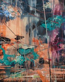 Book cover Theresa Möller: Dis-Nature, featuring a colourful painting of forest with strong vertical lines. Published by Kerber.