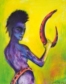 Book cover of Angela Hampel: The Artistic Work, with the detail of painting titled 'Salomé'. Published by Kerber.