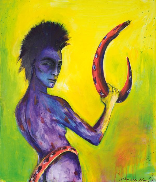 Book cover of Angela Hampel: The Artistic Work, with the detail of painting titled 'Salomé'. Published by Kerber.