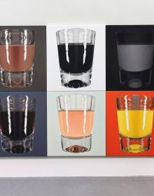 Book cover of René Wirths: ZEUG, with four photographs featuring a green straw in a glass, a bicycle wheel, and a light bulb, Published by Kerber.