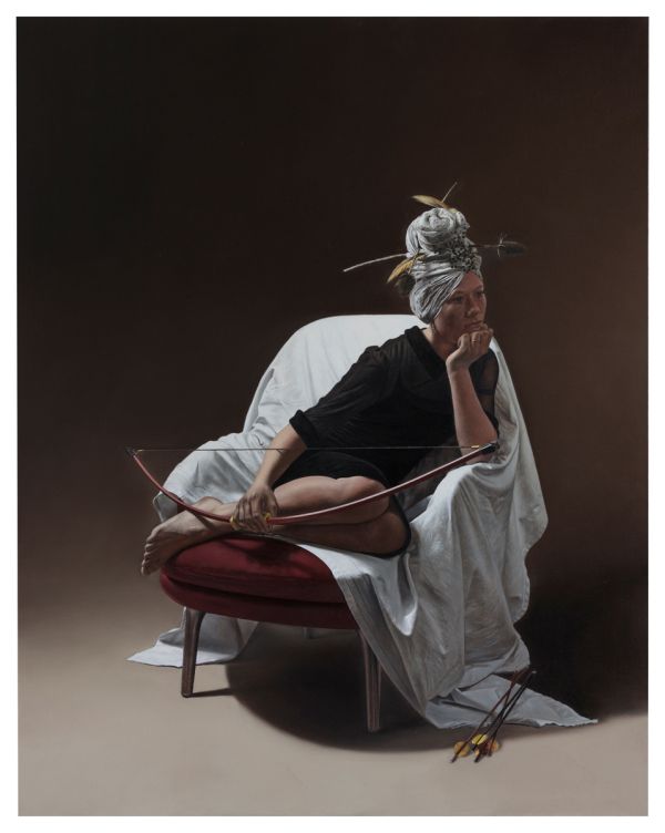 Book cover of Wolfgang Kessler, Paintings. Catalogue Raisonné 2013–2022, with a painting of young girl with metallic sheet draped over head. Published by Kerber.