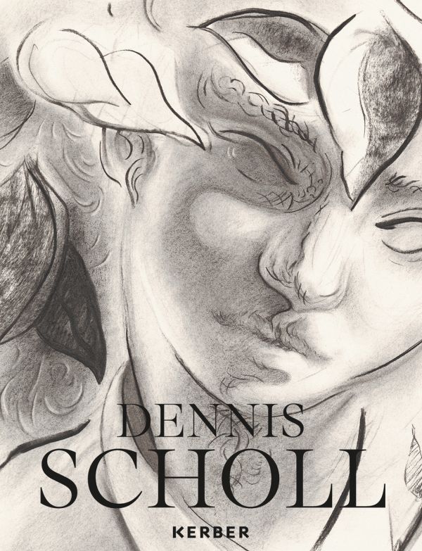Book cover of Dennis Scholl', with a paint sketch of portrait surrounded by leaves. Published by Kerber.