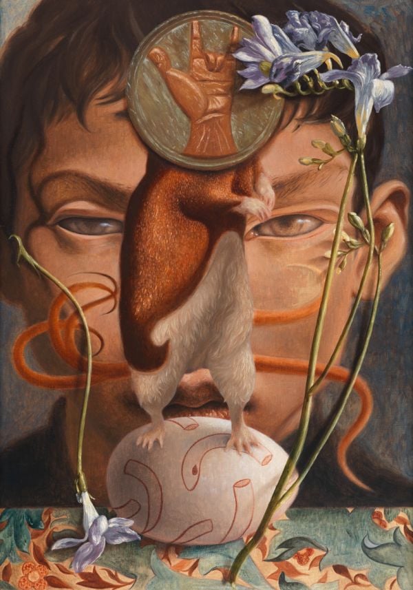 Book cover of Dennis Scholl', with a paint sketch of portrait surrounded by leaves. Published by Kerber.