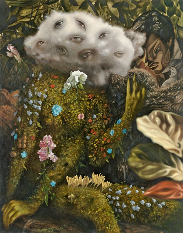 Book cover of Dennis Scholl', with a paint sketch of portrait surrounded by leaves. Published by Kerber.