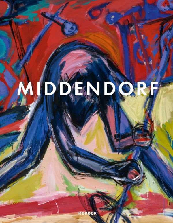 Book cover of Helmut Middendorf, Berlin SO 36 Revisited, with an acrylic painting of singer throwing themselves forward while holding microphone stand. Published by Kerber.