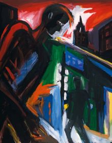 Book cover of Helmut Middendorf, Berlin SO 36 Revisited, with an acrylic painting of singer throwing themselves forward while holding microphone stand. Published by Kerber.