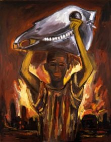 Book cover of Helmut Middendorf, Berlin SO 36 Revisited, with an acrylic painting of singer throwing themselves forward while holding microphone stand. Published by Kerber.