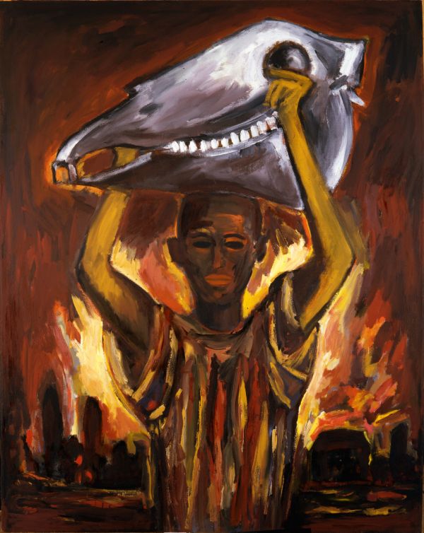 Book cover of Helmut Middendorf, Berlin SO 36 Revisited, with an acrylic painting of singer throwing themselves forward while holding microphone stand. Published by Kerber.