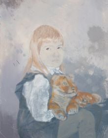 Book cover of Of Clowns and other Scoundrels, Images of our self, with a painting of female with blue hair wearing a colourful shawl. Published by Kerber.