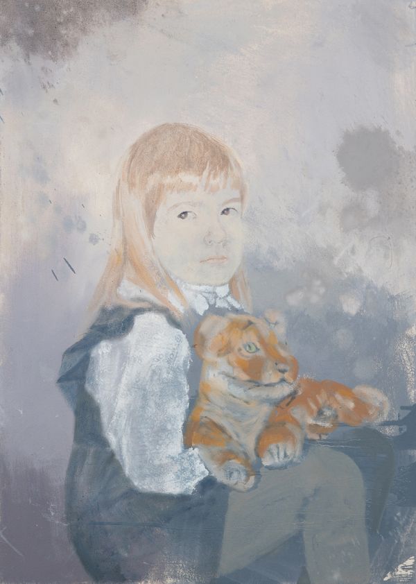 Book cover of Of Clowns and other Scoundrels, Images of our self, with a painting of female with blue hair wearing a colourful shawl. Published by Kerber.