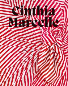 Book cover of Cinthia Marcelle, By Means of Doubt', with a red and white striped fabric tied with a bow. Published by Kerber.