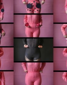 Book cover of Yvonne Buchheim, Life Turned Upside Down, with a nude figure clutching stocking filled with pink balloons. Published by Kerber.