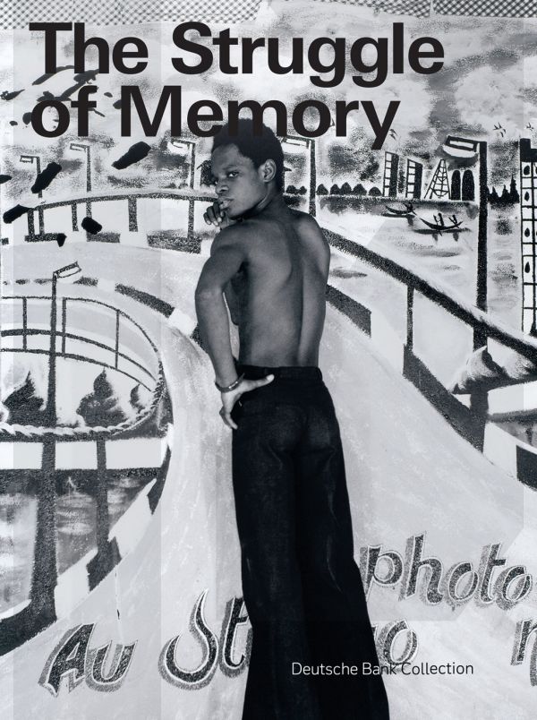 Book cover of The Struggle of Memory, Works from the Deutsche Bank Collection, with artist standing in front of large painting with curved road. Published by Kerber.