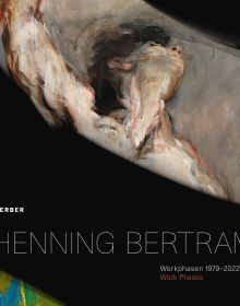 Painting of head and shoulders of figure throwing head back, on cover of 'Henning Bertram, Work Phases 1979–2022', by Kerber.