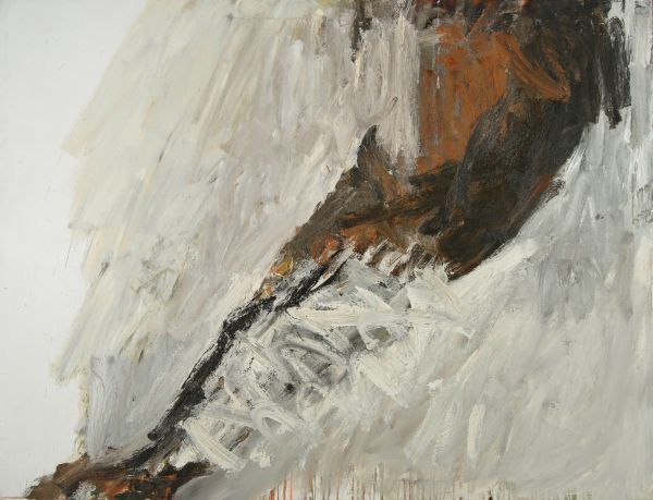 Painting of head and shoulders of figure throwing head back, on cover of 'Henning Bertram, Work Phases 1979–2022', by Kerber.