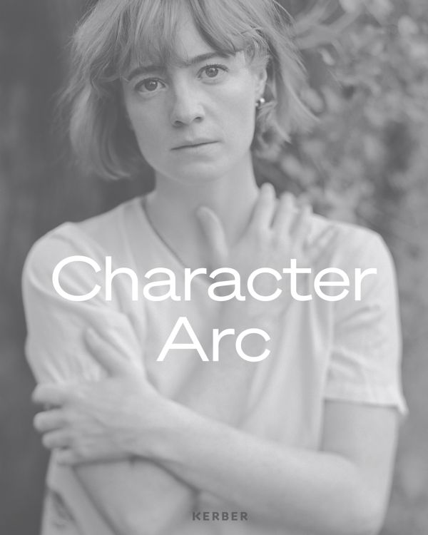 German actress Leonie Benesch in white t-shirt, staring a camera, on cover of 'Pascal Haas, Character Arc', by Kerber.