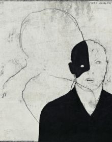 Black silhouette of figure with off-white ring shapes on chest, on cream cover of 'Max Neumann, Journey / Wanderung', by Kerber.