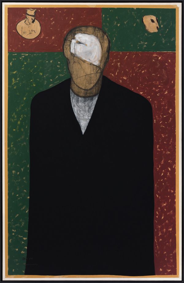 Black silhouette of figure with off-white ring shapes on chest, on cream cover of 'Max Neumann, Journey / Wanderung', by Kerber.