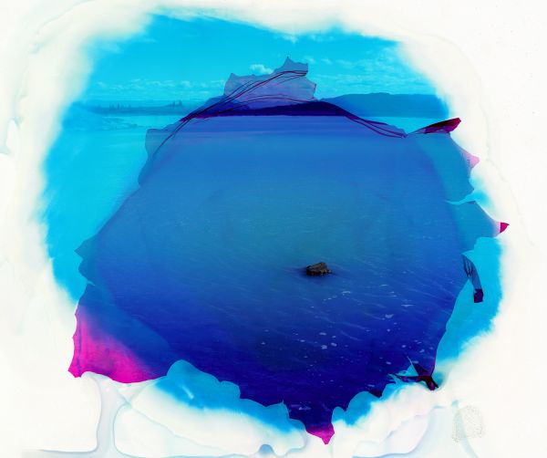 Bright blue abstract shape, on cover of 'Doug Fogelson 2012-2022, Chemical Alterations', by Kerber.