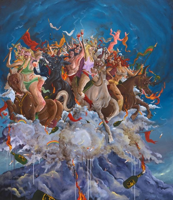 Red book cover of Willehad Eilers / Wayne Horse Tanz auf der Klinge, featuring a drawing of nude female figure wearing hat. Published by Kerber.