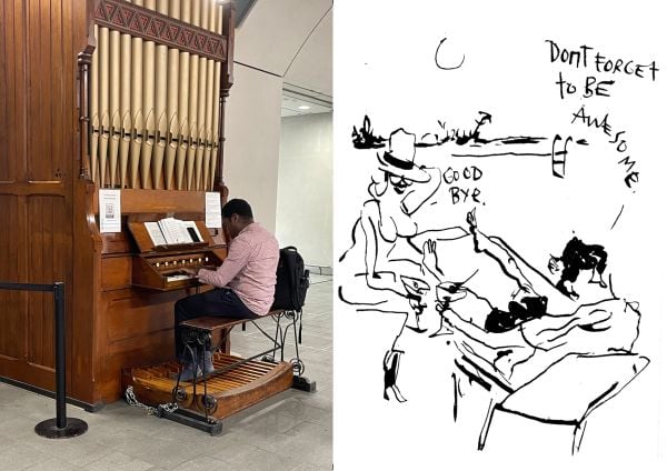 Red book cover of Willehad Eilers / Wayne Horse Tanz auf der Klinge, featuring a drawing of nude female figure wearing hat. Published by Kerber.