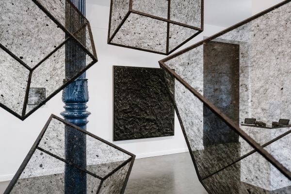 Book cover of Infinite Walk: Katharina Lehmann, with black thread painting. Published by Kerber.