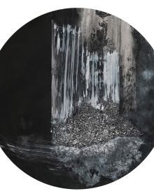 Book cover of Infinite Walk: Katharina Lehmann, with black thread painting. Published by Kerber.