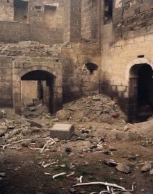 Stone structures in the dusty Dara Ancient City in Mardin, Turkey, Mesopotamia Anatolia, on cover of 'Andréas Lang, Broken Memories', by Kerber.