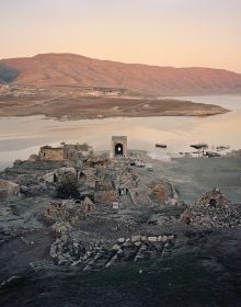 Stone structures in the dusty Dara Ancient City in Mardin, Turkey, Mesopotamia Anatolia, on cover of 'Andréas Lang, Broken Memories', by Kerber.