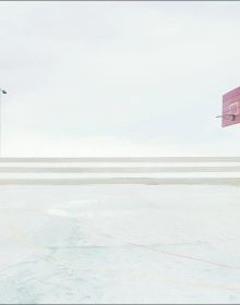White landscape book cover of Rainer Zerback, The World Without Us, featuring a seascape with diving platform, misty mountains behind. Published by Kerber.