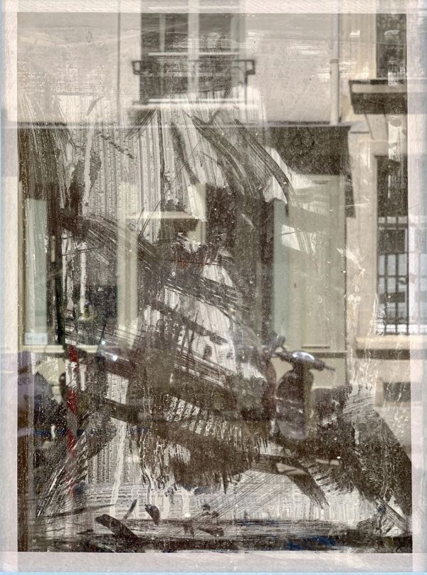 Blue book cover of Frizzi Krella, Paris - 9 Rue de l’Université', featuring a building with windows overlaid with black abstract star shape. Published by Kerber.