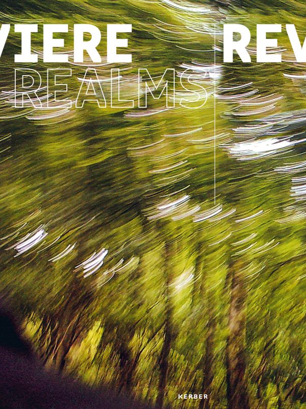 Book cover of Marieken Verheyen: Reviere/Realms, with a blurred shot of green forest. Published Kerber.