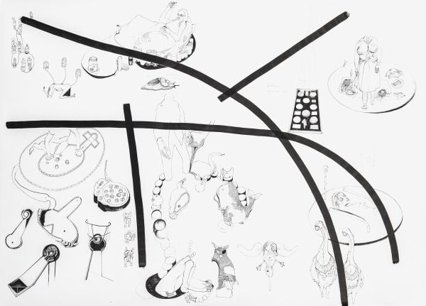 Book cover of Nina Annabelle Märkl: Scapes, with preparatory sketches of objects. Published by Kerber.