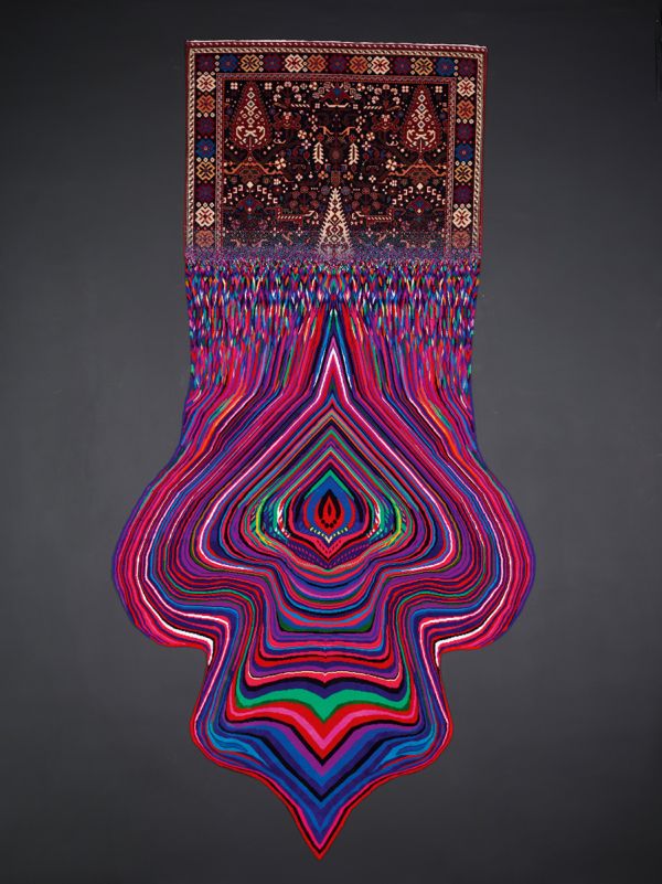 Book cover of Faig Ahmed; featuring a surrealist weaving. Published by Kerber.