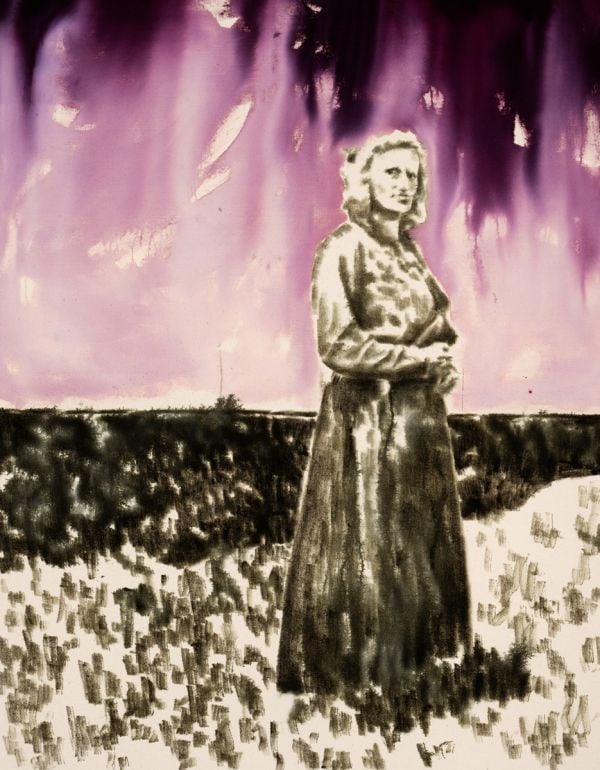 Book cover of Lifeline: Dieter Mammel, with a watercolour of figure with its back to viewer, and dark figure standing on shoulder. Published by Kerber.